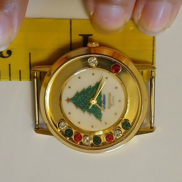 Vtg Majestron Women's Moving Rhinestone Bezel Quartz Watch Case Xmas Theme - Picture 6 of 11
